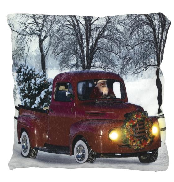 CUSHION LIGHTED 16″X16″ 2LED LINEN RED TRUCK(TMR)