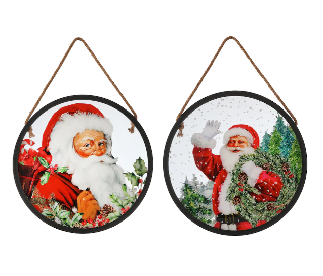 Holiday Memories 16" Round Hanging Santa Print (Set of 2)