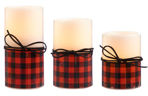 For Living Wax Flameless LED Decoration Candles, Buffalo Check, 3-pc set