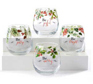 Holiday Memories Stemless Set of 4 Wine Glasses