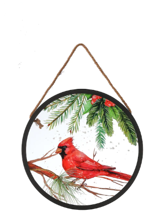 Holiday Memories 16" Round Hanging Cardinal Print