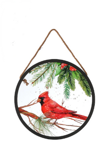 Holiday Memories 16" Round Hanging Cardinal Print