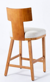 Sculptural Wood Counter Height Barstool with Upholstered Seat Linen