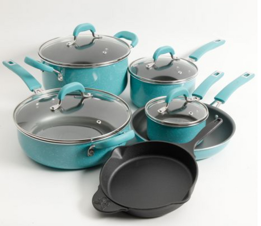 The Pioneer Woman Vintage Speckle 10-Piece Non-Stick Pre-Seasoned Cookware Set