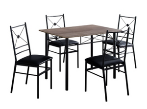 DINING SET - 5PCS SET / DARK TAUPE / BLACK METAL, assembled, slight scratch & dent