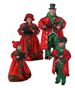 Holiday Memories Set of 4 Carollers, GREEN/RED