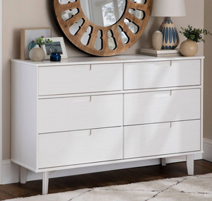 Solid Wood 6 Drawer Dresser, assembled, white