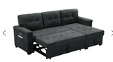 Sleeper Sectional Sofa - Medium Grey, assembled, 2 Usb ports, pull out sleeper