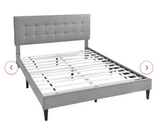 Tufted Upholstered Platform Bed, Grey, King, bed only