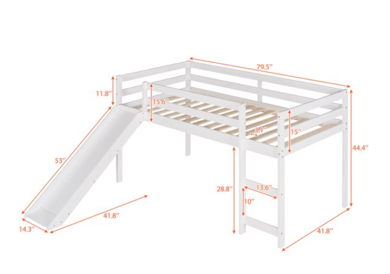 Twin Wood Loft Bed, White, SPECIAL in box