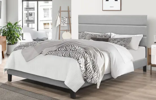 Akron Upholstered Platform Bed - Twin, grey, SPECIAL in box,