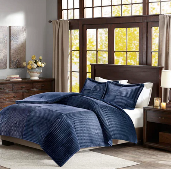 MADISON PARK PARKER CORDUROY PLUSH COMFORTER MINI SET KING/CAL KING