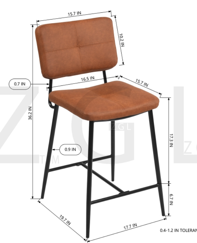 upholstered 24.5`` counter stool, brown, 2 piece set