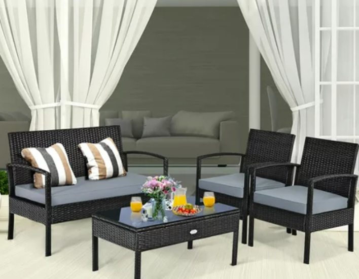 4PCS Patio Rattan Furniture Set Garden Deck, Fully Assembled