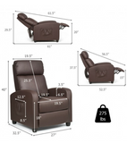 Recliner Massage Wingback Single Chair with Side Pocket, brown