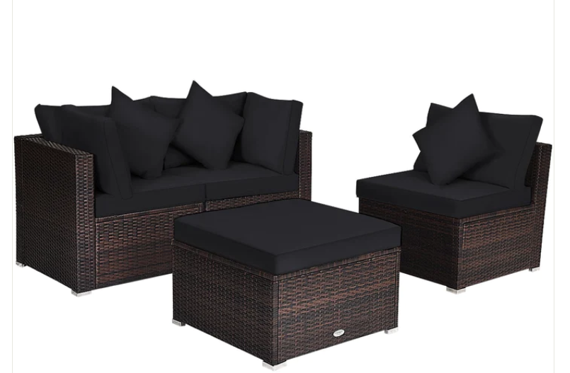 4-Piece Wicker Outdoor Sectional Set, Fully Assembled, 3 small toss cushions included