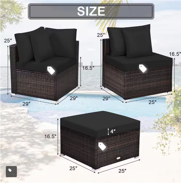 4-Piece Wicker Outdoor Sectional Set, Fully Assembled, 3 small toss cushions included