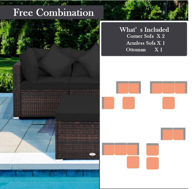 4-Piece Wicker Outdoor Sectional Set, Fully Assembled, 3 small toss cushions included