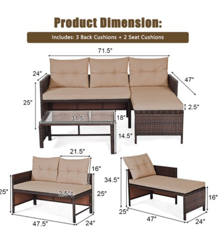 3 PIECE WICKER PATIO FURNITURE SET * FULLY ASSEMBLED*