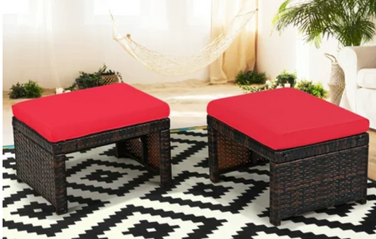 2PCS Patio Rattan Ottoman, in box