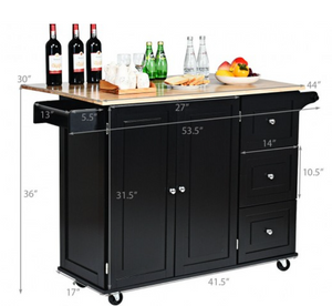 Drop-Leaf Kitchen Island Trolley Cart Wood Storage Cabinet, assembled