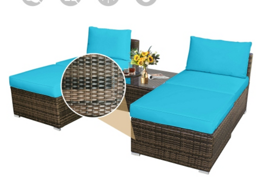 5PCS Patio Rattan Wicker Furniture Set , assembled, turquiose