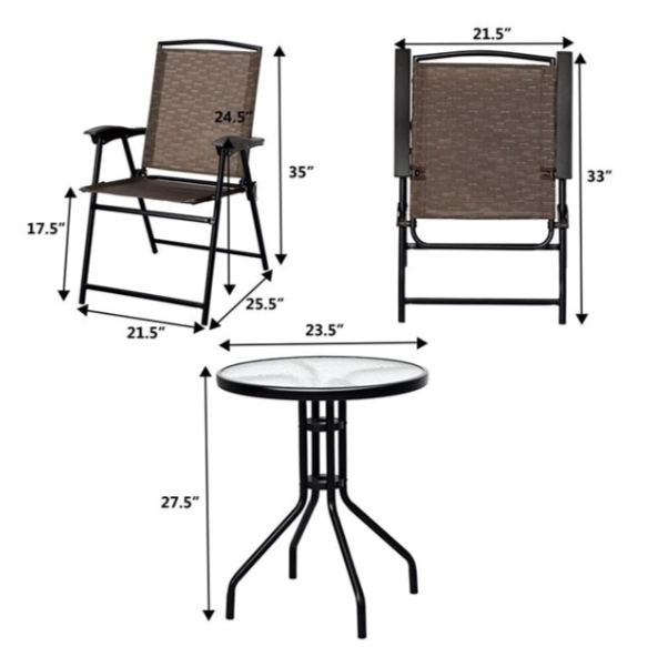 3 Piece Bistro Set. assembled, folding chairs