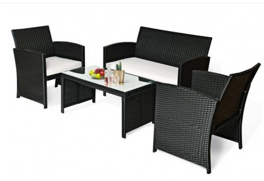 4 Pcs Wicker Conversation Furniture Set Patio Sofa And Table Set, in box