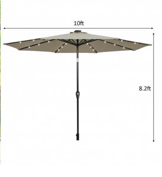 10 Feet Solar LED Lighted Patio Market Umbrella Shade Tilt Adjustment Crank