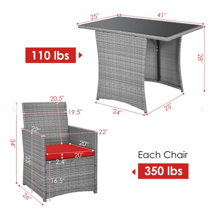 3 Piece Dining, Fully assembled, wicker not a perfect match