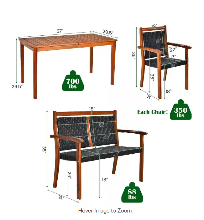 4 piece dining, 1 chair marked, fully assembled