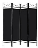 4 Panel Room Divider Privacy Screen Home Office Fabric Metal Frame, Black