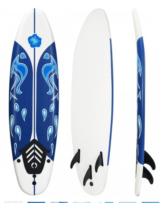 6ft surf board, scratch & dent, missing 1 fastener for 1 fin, fins have 2 fastener, please see picture, still functional