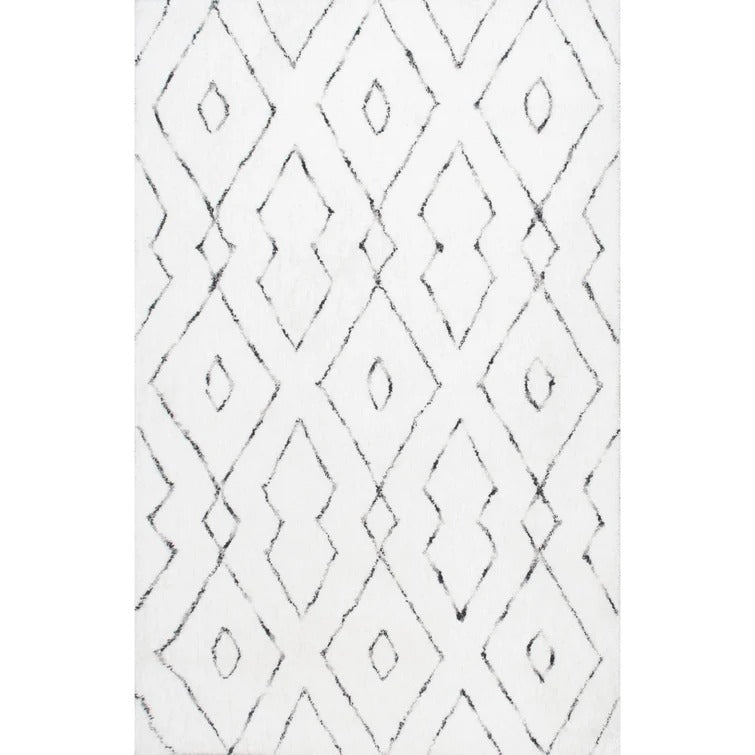 Sofie Geometric Handmade Tufted Area Rug in White - 5' X 8'