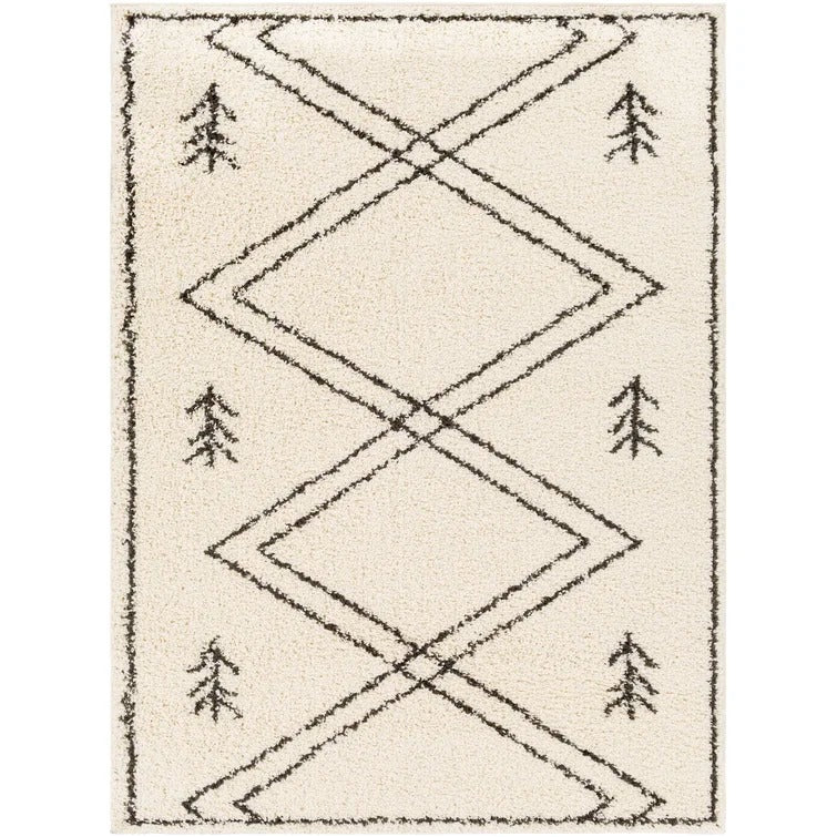 Tana Geometric Area Rug in Black/Ivory - 7'10" x 10'