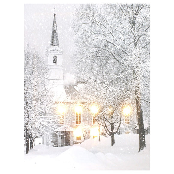 CANVAS 12″ X 16″ W/6 LED WHITE CHURCH