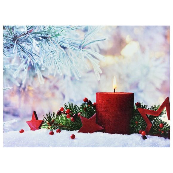 CANVAS 16″X12″ 1 LED RED CANDLE & STARS