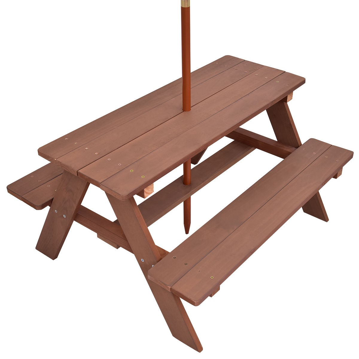 Outdoor 4-Seat Kid's Picnic Table Bench with Umbrella