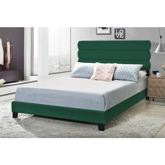 Queen One Box Velvet Slat Bed In Emerald *UNASSEMBLED/IN BOX* - QUEEN