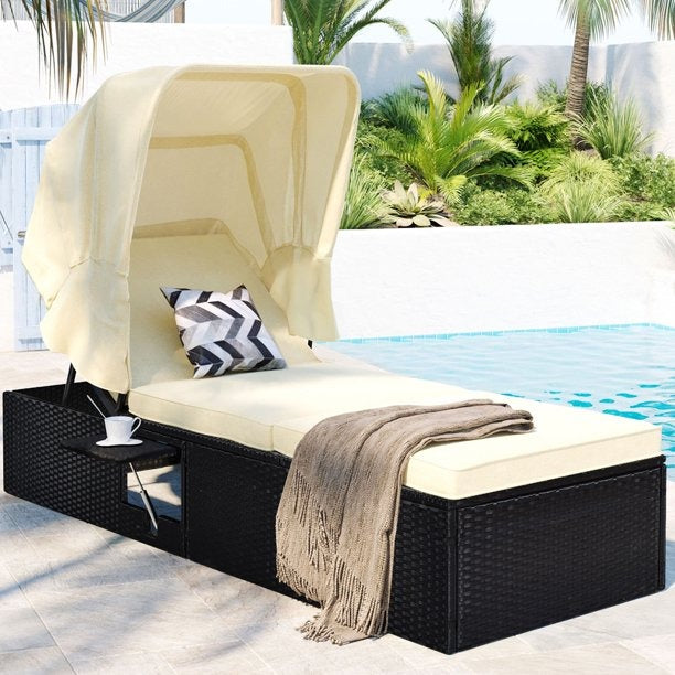 Rattan Chaise Outdoor Lounge Chair with 5 Backrest Angles and Cup Holder *UNASSEMBLED/IN BOXES(2) - Reg $595.99