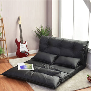 Foldable PU Leather Leisure Floor Sofa Bed w/ 2 Pillows