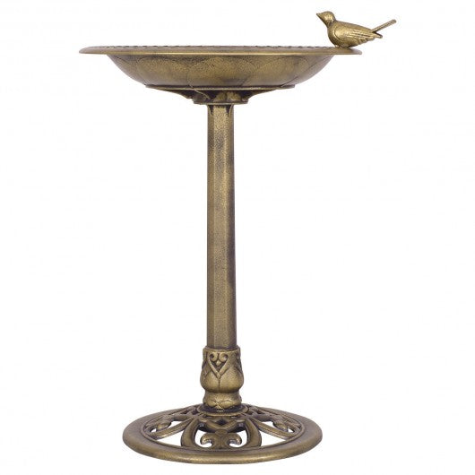 Antique Gold Freestanding Pedestal Bird Bath Feeder