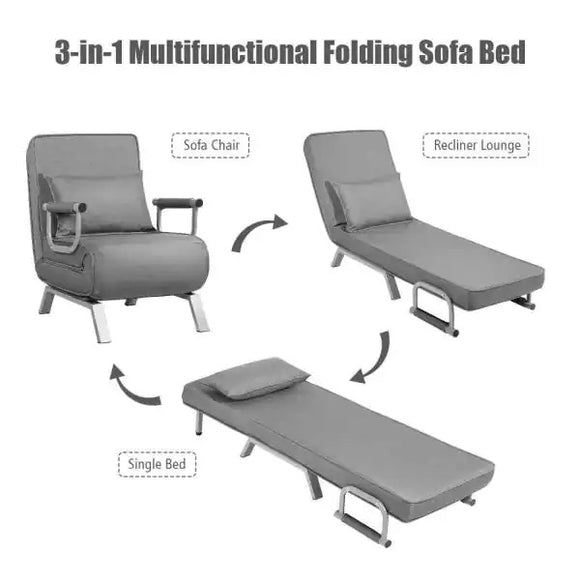 Folding 5 Position Convertible Sleeper Bed Armchair Lounge Couch with Pillow