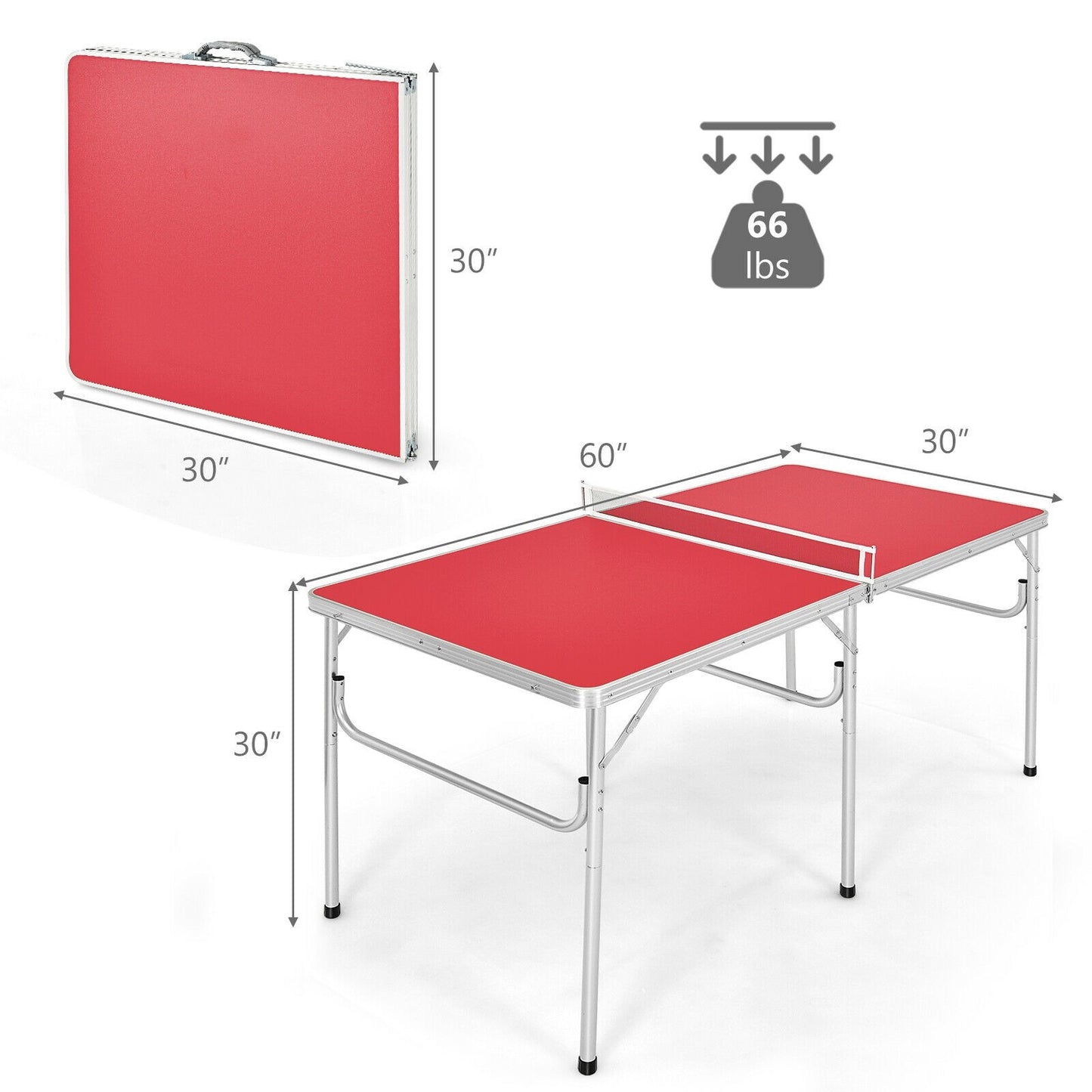 60 Inches Portable Tennis Ping Pong Folding Table with Accessories, assembled