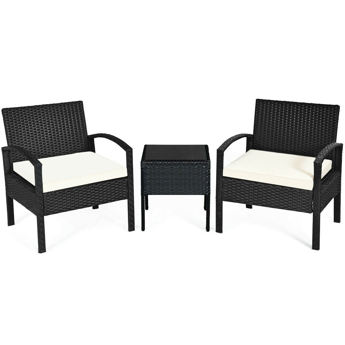 3 - Pieces Outdoor Rattan Patio Conversation Set with Seat Cushions. Unassembled