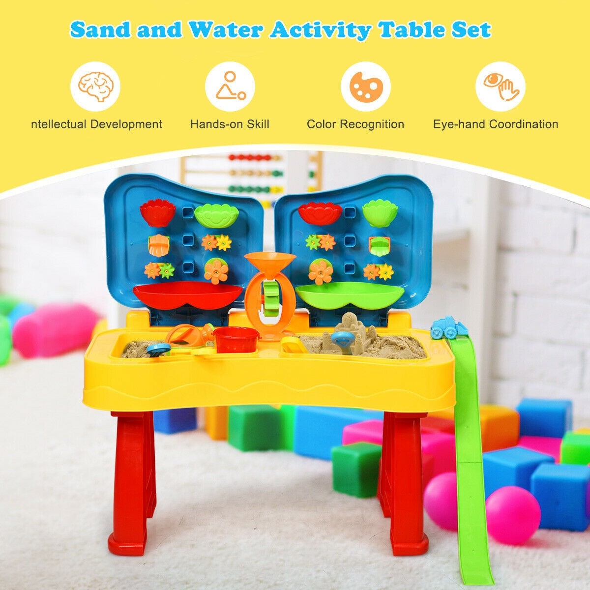 2 in 1 Kids Sand and Water Table Activity Play Table with Accessories, assembled