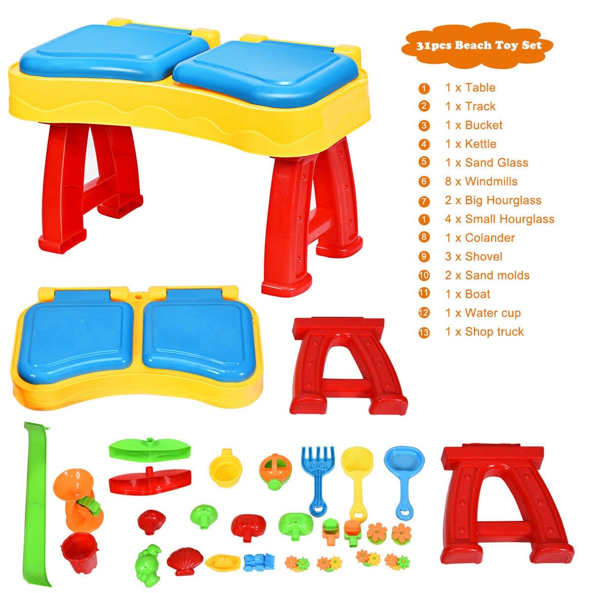 2 in 1 Kids Sand and Water Table Activity Play Table with Accessories, assembled