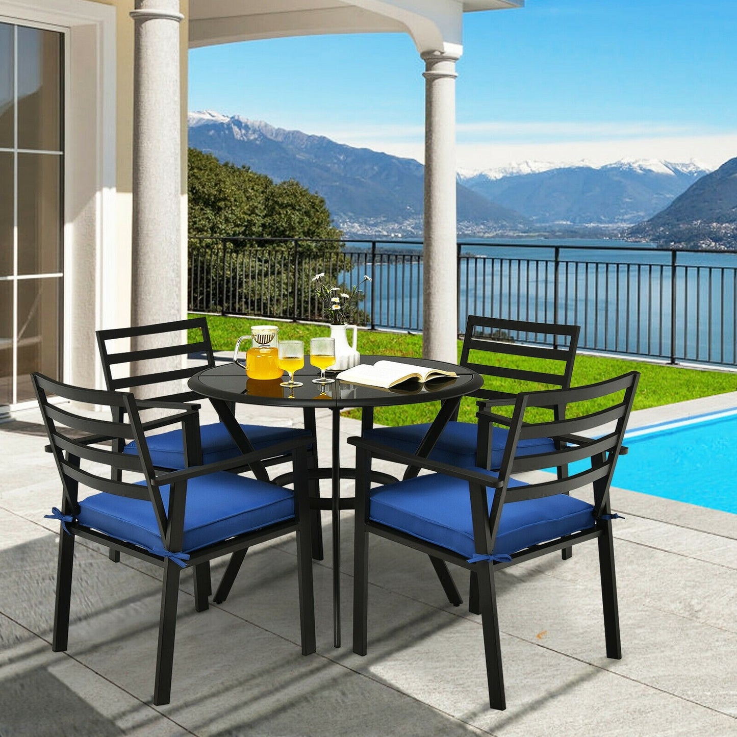 5 Pieces Outdoor Patio Dining Chair Table Set with Cushions, 1 box unassembled - HW64411