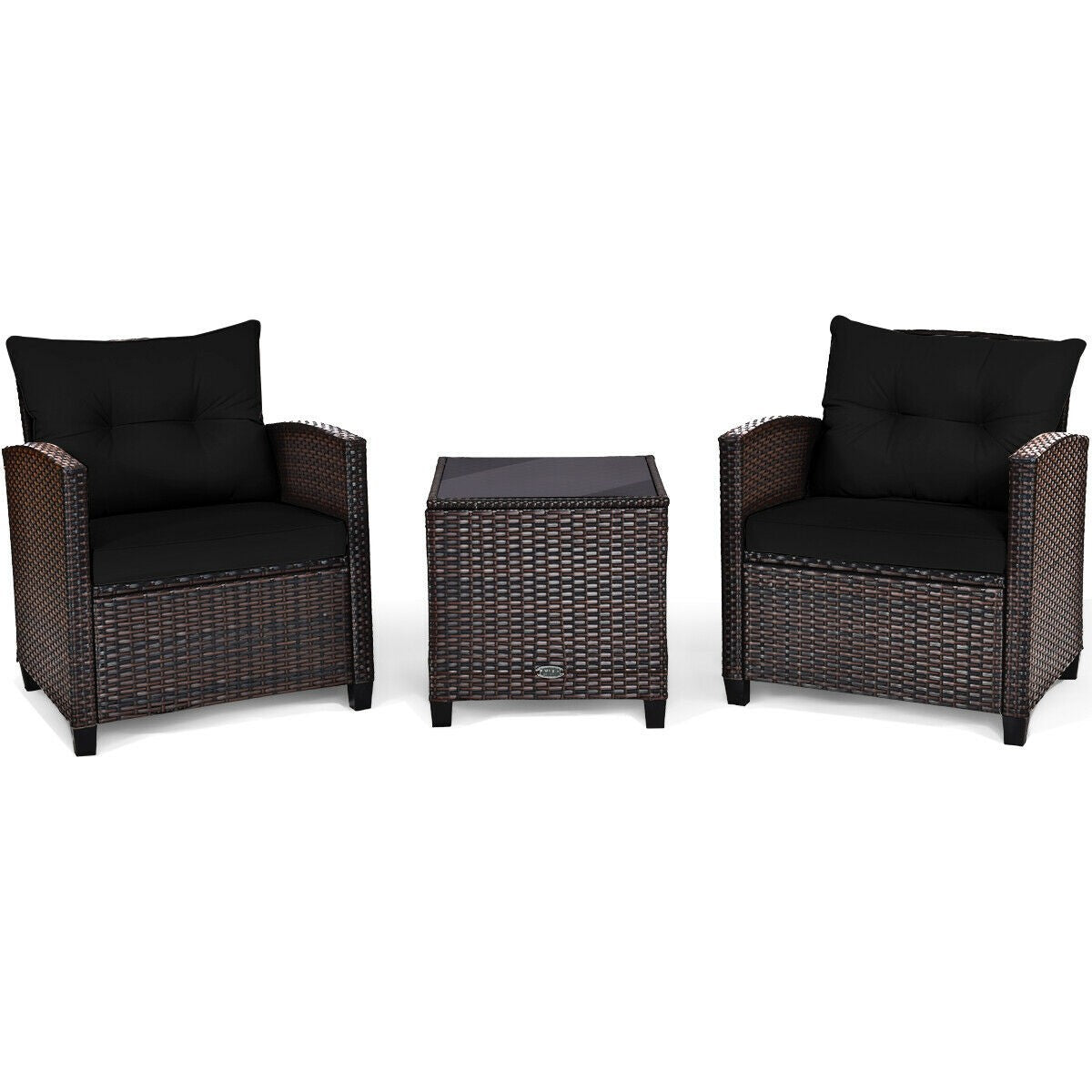 3 Pieces Patio Rattan Furniture Set with Cushion, 1 box unassembled