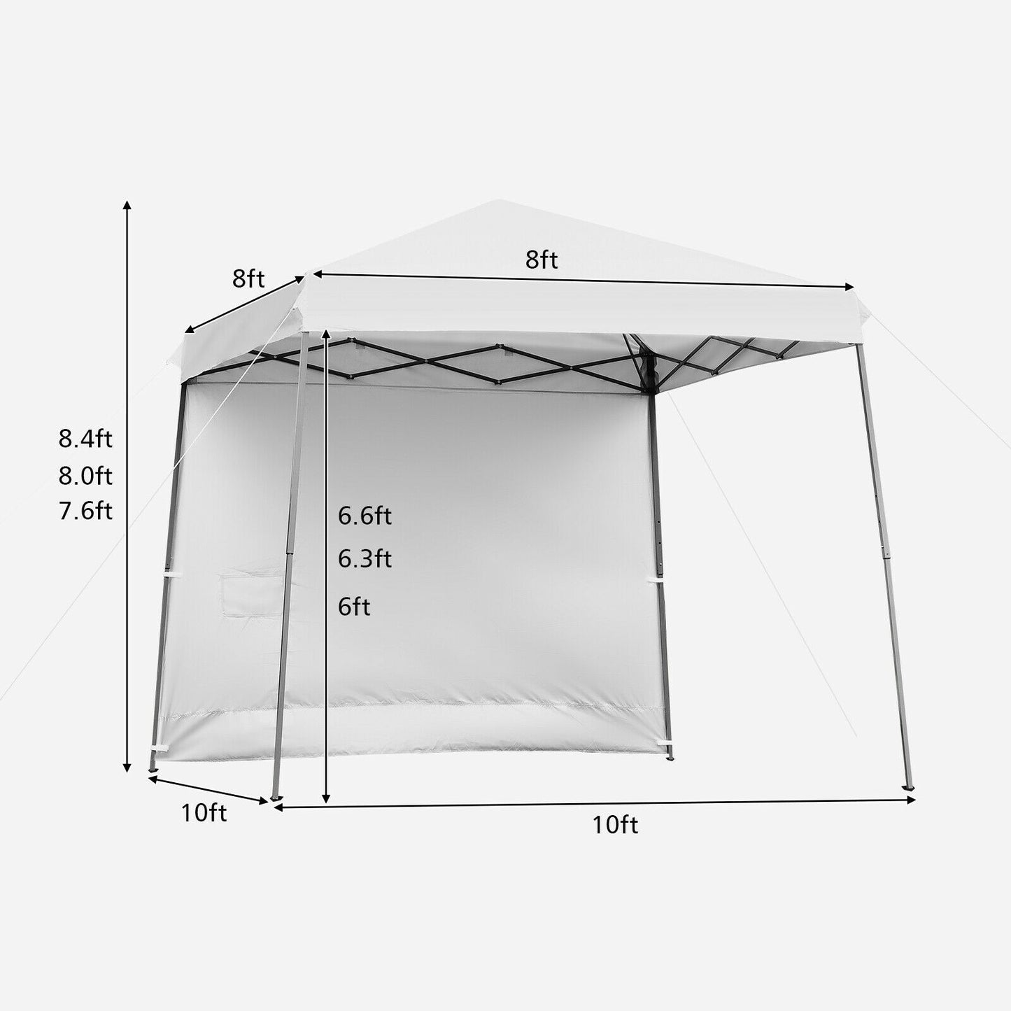 10 x 10 Feet Pop Up Tent Slant Leg Canopy with Roll-up Side Wall *UNASSEMBLED/IN BOX* - NP10024WH